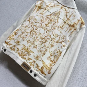 Dior Women Jacket Ecru Cotton Denim with Gold-Tone Dioresque Stella Motif