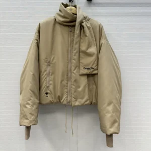 Dior Women Jacket with Scarf Collar Beige Padded Silk Faille 617C46A6540