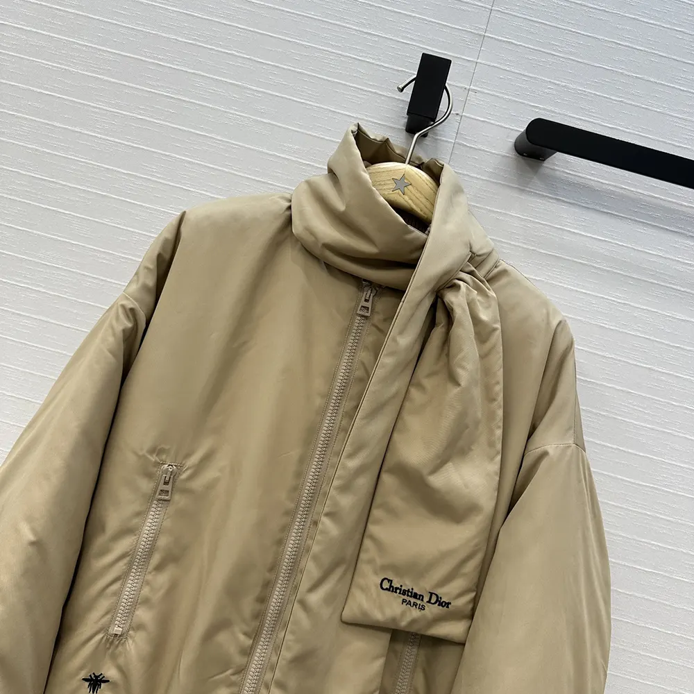 Dior Women Jacket with Scarf Collar Beige Padded Silk Faille 617C46A6540 4 Dior Women Jacket with Scarf Collar Beige Padded Silk Faille 617C46A6540