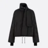 Dior Women Macrocannage Coat with Scarf Collar Black Quilted Technical Taffeta