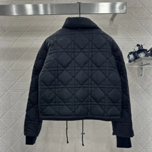 Dior Women Macrocannage Coat with Scarf Collar Black Quilted Technical Taffeta