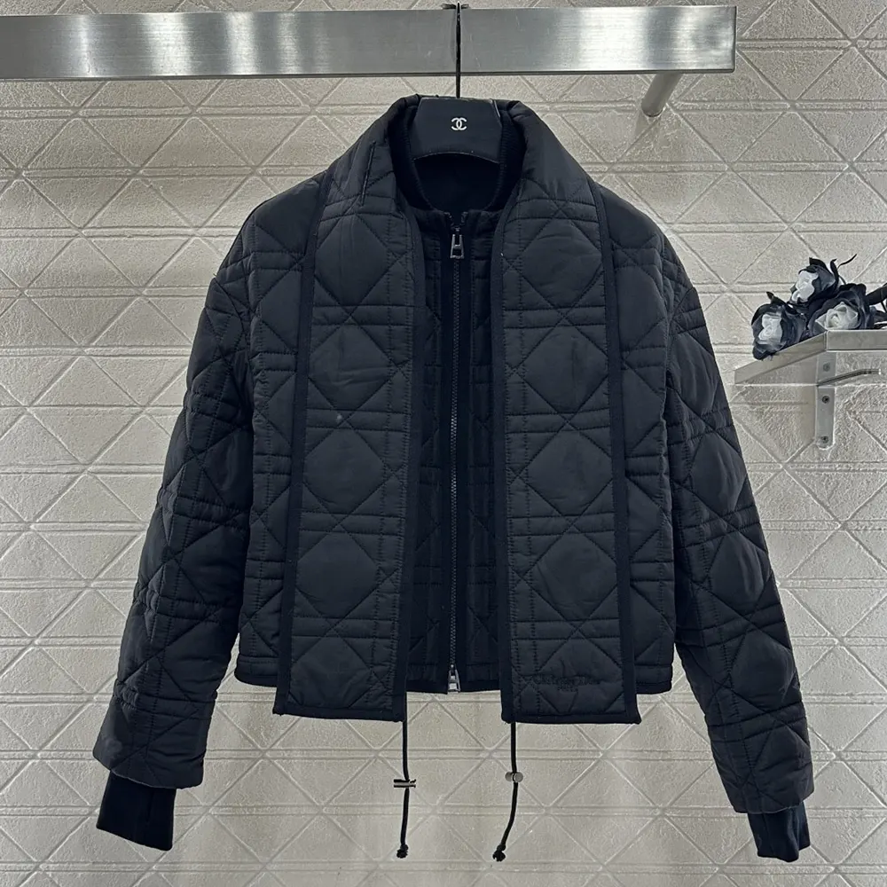 Dior Men Macrocannage Coat with Scarf Collar Black Quilted Technical Taffeta 3 Dior Women Macrocannage Coat with Scarf Collar Black Quilted Technical Taffeta