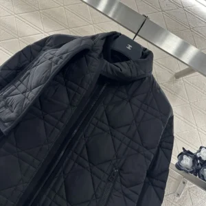 Dior Women Macrocannage Coat with Scarf Collar Black Quilted Technical Taffeta