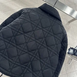 Dior Women Macrocannage Coat with Scarf Collar Black Quilted Technical Taffeta
