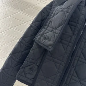 Dior Women Macrocannage Coat with Scarf Collar Black Quilted Technical Taffeta