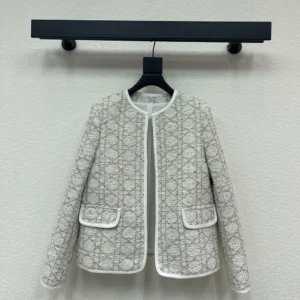 Dior Women Macrocannage Regular-Fit Jacket White and Gold-Tone Wool-Blend Tweed