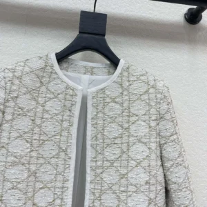 Dior Women Macrocannage Regular-Fit Jacket White and Gold-Tone Wool-Blend Tweed