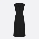 Dior Women Mid-Length Belted Dress Black Virgin Wool-Cotton-Blend Bouclé