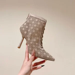 Dior Women Naughtily-D Heeled Ankle Boot Transparent Mesh-Beige