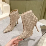 Dior Women Naughtily-D Heeled Ankle Boot Transparent Mesh-Beige