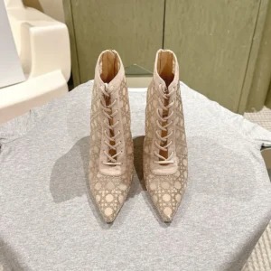 Dior Women Naughtily-D Heeled Ankle Boot Transparent Mesh-Beige