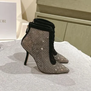 Dior Women Naughtily-D Heeled Ankle Boot Transparent Mesh-Black