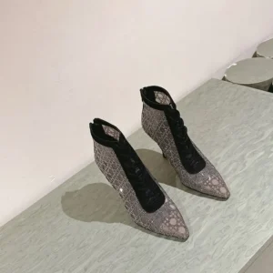 Dior Women Naughtily-D Heeled Ankle Boot Transparent Mesh-Black