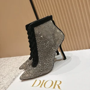 Dior Women Naughtily-D Heeled Ankle Boot Transparent Mesh-Black