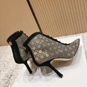 Dior Women Naughtily-D Heeled Ankle Boot Transparent Mesh-Black