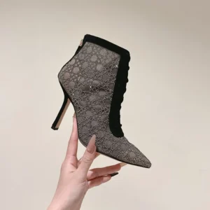Dior Women Naughtily-D Heeled Ankle Boot Transparent Mesh-Black