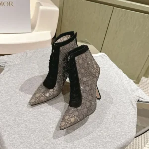 Dior Women Naughtily-D Heeled Ankle Boot Transparent Mesh-Black