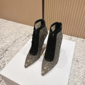 Dior Women Naughtily-D Heeled Ankle Boot Transparent Mesh-Black