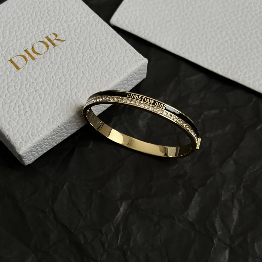Dior Women Night Code Bangle Gold-Finish Metal White Crystals and Black Lacquer