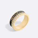 Dior Women Night Code Ring Gold-Finish Metal White Crystals and Black Lacquer