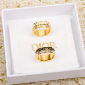Dior Women Night Code Ring Gold-Finish Metal White Crystals and White Lacquer