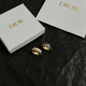 Dior Women Night Code Ring Gold-Finish Metal White Crystals and White Lacquer