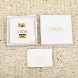 Dior Women Night Code Ring Gold-Finish Metal White Crystals and White Lacquer