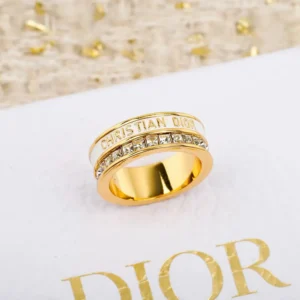 Dior Women Night Code Ring Gold-Finish Metal White Crystals and White Lacquer