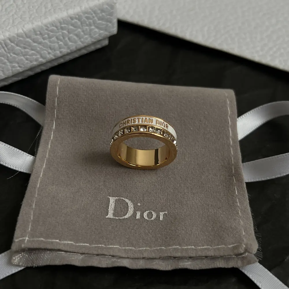 Dior Women Night Code Ring Gold-Finish Metal White Crystals and White Lacquer