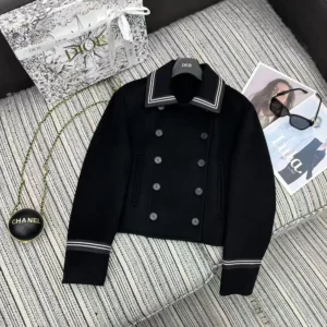 Dior Women Peacoat Black Double-Sided Virgin Wool-Angora-Blend Felt