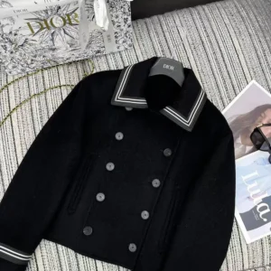 Dior Women Peacoat Black Double-Sided Virgin Wool-Angora-Blend Felt