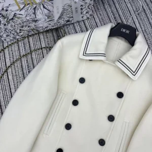 Dior Women Peacoat Ecru Double-Sided Virgin Wool-Angora-Blend Felt