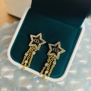 Dior Women Petit CD Lucky Baroque Earrings Gold-Finish Metal Silver-Tone Crystals D92B