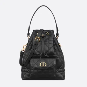 Dior Women Small Dior Caro Bucket Bag Black Macrocannage Lambskin