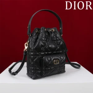 Dior Women Small Dior Caro Bucket Bag Black Macrocannage Lambskin