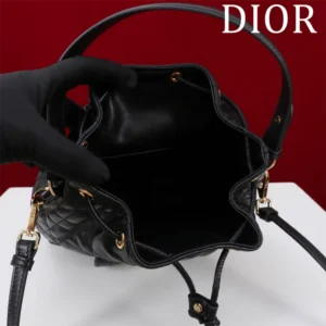 Dior Women Small Dior Caro Bucket Bag Black Macrocannage Lambskin