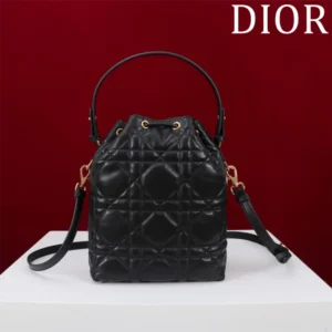 Dior Women Small Dior Caro Bucket Bag Black Macrocannage Lambskin