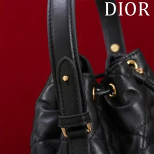 Dior Women Small Dior Caro Bucket Bag Black Macrocannage Lambskin
