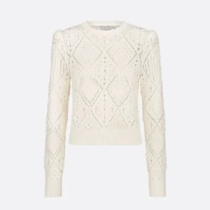 Dior Women Sweater White Openwork Cotton Knit 614S04A7085