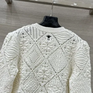 Dior Women Sweater White Openwork Cotton Knit 614S04A7085