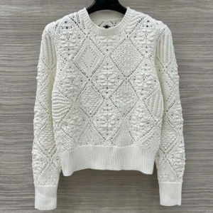 Dior Women Sweater White Openwork Cotton Knit 614S04A7085