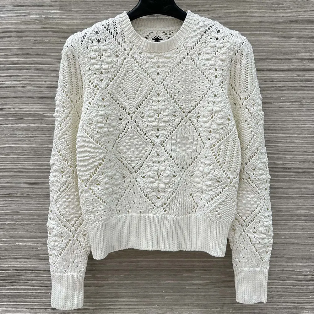 Dior Women Sweater White Openwork Cotton Knit 614S04A7085