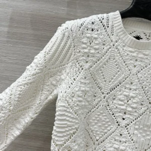 Dior Women Sweater White Openwork Cotton Knit 614S04A7085