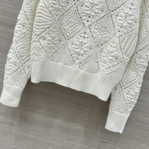 Dior Women Sweater White Openwork Cotton Knit 614S04A7085