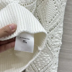 Dior Women Sweater White Openwork Cotton Knit 614S04A7085