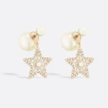 Dior Women Tribales Earrings Pale Gold-Finish Metal White Resin Pearls and Silver-Tone Crystals