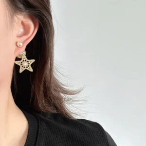 Dior Women Tribales Earrings Pale Gold-Finish Metal White Resin Pearls and Silver-Tone Crystals