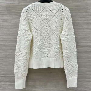 Dior Women Twinset White Openwork Cotton Knit 614W02A7085