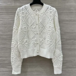 Dior Women Twinset White Openwork Cotton Knit 614W02A7085