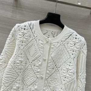Dior Women Twinset White Openwork Cotton Knit 614W02A7085